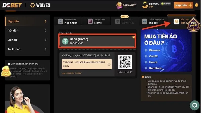 Debet hỗ trợ nạp tiền ảo giúp giao dịch thuận tiện